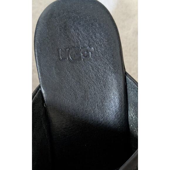 UGG 100490 Women's Leather & Wool Black Clogs Shoes Wood Mules Sz 8 US - Picture 5 of 11